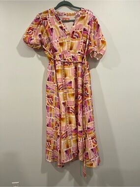 THML Pink & yellow Geometric Midi Dress